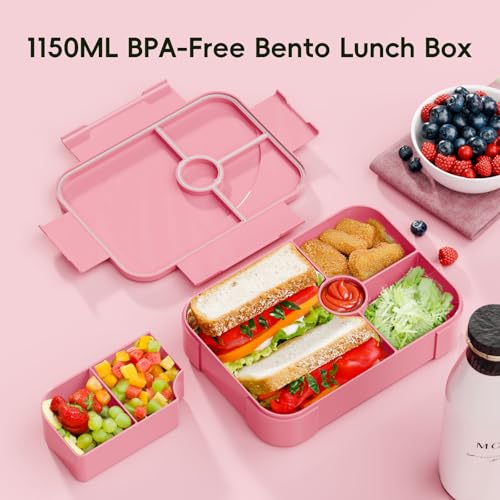 Winproper Lunch Box Kids Bento Box, Leakproof Bento Lunch Box with 6 Compartments, BPA-Free Men Women Lunch Containers for Adults/Kids/Students, 40 oz Portable On-the-Go Meal and Snack Packing - Pink - Image 3