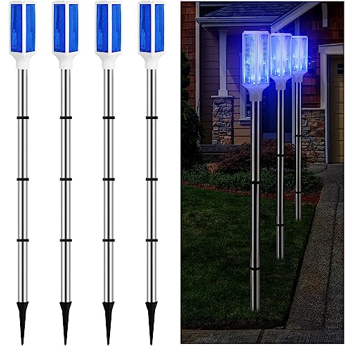 Macarrie 4 Pcs Solar Powered Driveway Markers Reflective Lights Driveway Reflectors on Poles for...