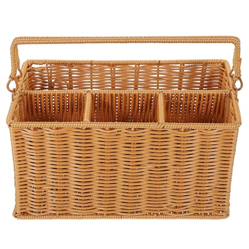 KOCKSHION Cesta de Almacenamiento de Ratán Imitación para Cubiertos Organizador de Utensilios con Compartimentos para Picnic y Decoración de Cocina Color Marrón para Cocinas y Salones