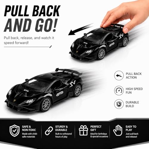 Image of Lamborghini Die-Cast Toy Car for Kids - 1:36 Scale Pull Back Metal Model Car with Openable Doors, LED Lights & Music | Alloy Mini Car for Boys Kids Collectors【Color As Per Stock】