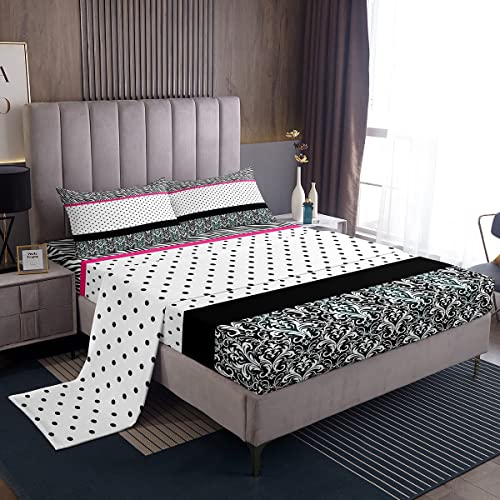 Set di lenzuola zebrate 3D per bambini, ragazzi e ragazze, motivo a righe, pois damascati, 4 pezzi, per letto matrimoniale