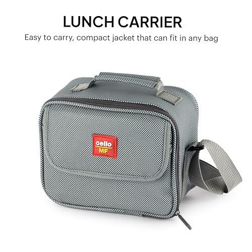 Image of CELLO MF Fab Lunch Box with Bag for Office Use, Grey | 315 ml x 4 Stainless Steel Containers with 510 ml Steel Tumbler, Airtight Leak Proof Easy to Carry with Strap Tiffin Box for Travel & Daily Use