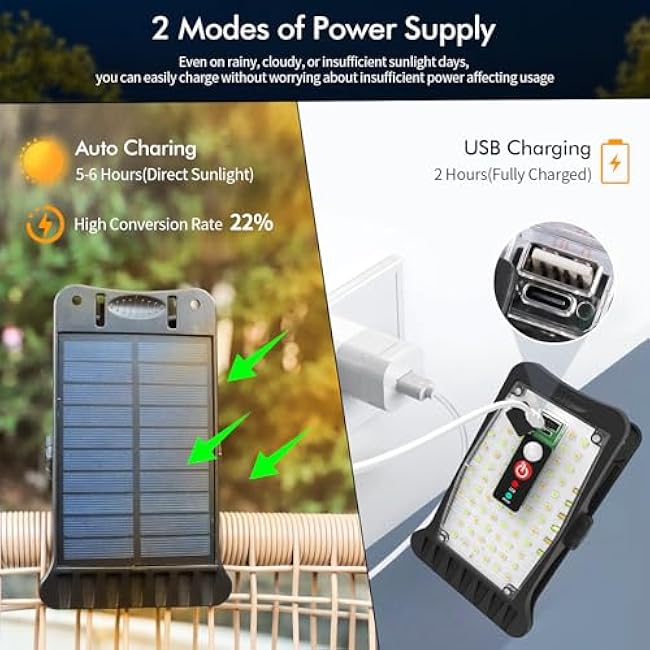 Clip On Solar Motion Lights Outdoor Waterproof, 800LM, 70 LED, 3 Color Temperature, USB & Remote Control, 4 Pack Portable Solar Powered Light Outside for Gutters Fence Garage Camping