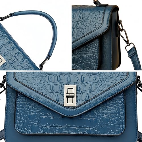 Image of Women Vegan Leather Evening Handbag Crocodile Pattern Handle Clutch Purse Cross Body Envelope Bag
