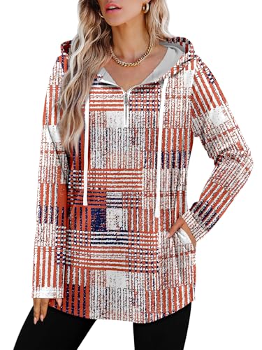 BETTE BOUTIK Womens Quarter Zip Tunic Hoodies Pullover Long Hooded Sweatshirts S-3XL