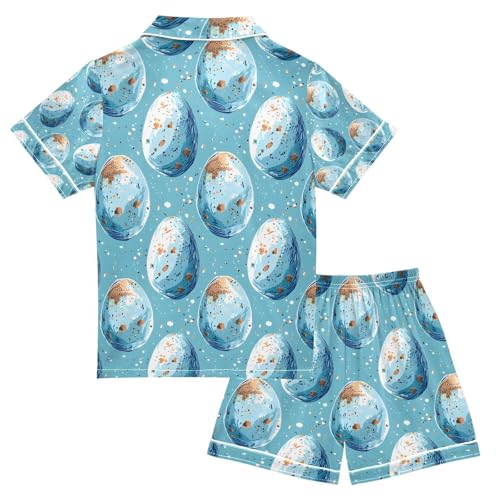 senya Watercolor Blue Egg Satin Summer Pajama Sets Silk Short Sleeve Button Down Sleepwear2