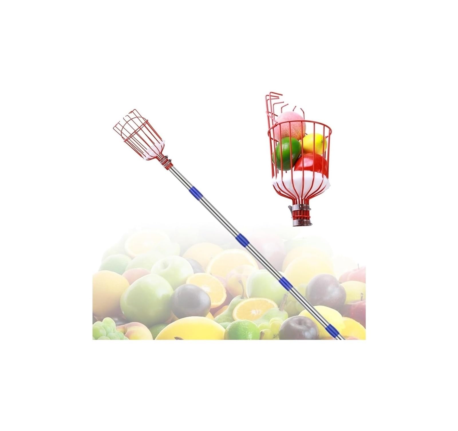 Perche cueille-Fruits, Extension réglable, Poteau avec Coussinet de Protection en Mousse, Figue for Pomme, Poire, Citron, Orange(1.2m)