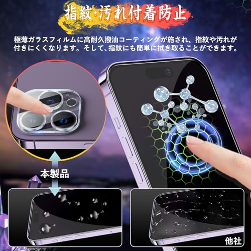 Image of Compatible iPhone 14 Pro Glass Film (1 piece) + iPhone 14 Pro Camera Film (1 piece) [Anti-Peepering] Privacy, Full Protection, Automatic Adhesion, Anti-Bubbles, Anti-Fingerprint, iPhone 14 Pro