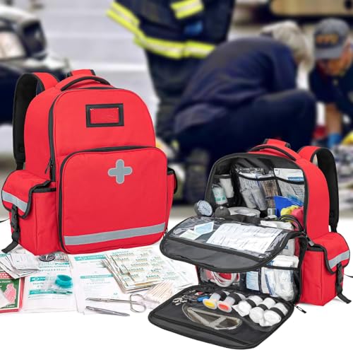 Image of AHM Emergency Medical Backpack Empty, First Responder EMT Bag for EMS, Camping, Hiking, Home Health, Field Trips - Red (Bag Only)