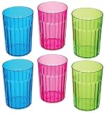 Arrow Home Products 10 oz Rainbow Plastic Tumblers, Set of 6 - Made in the USA, BPA Free - Break-Resistant Plastic Drinking Glasses for Indoor & Outdoor Use - Dishwasher Safe, Assorted Colors