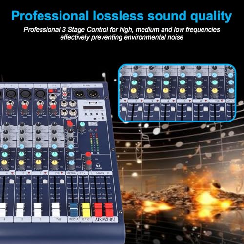Image of MX 8-Channel Professional Audio Mixer with Bluetooth, USB, MP3 Player - DJ Console with Mic /Line Inputs, Stereo FX, Live Sound Mixer for Recording, Streaming, Karaoke, Stage & Events
