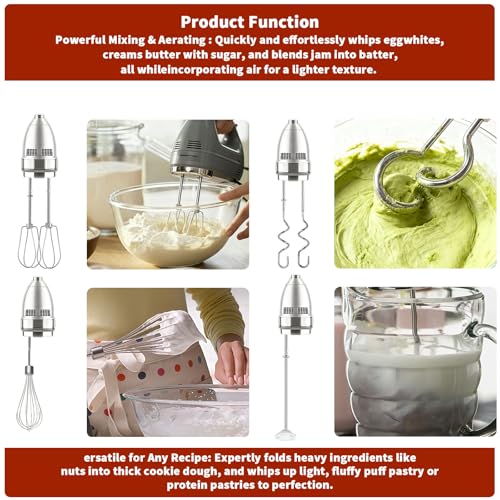 Image of Hand Mixer Beater Attachments for KitchenAid Set of 6 | Including Turbo Beater, Pro Whisk, Dough Hooks, Blending Rod Compatible with KHM512 KHM6118 KHM7210 KHM926