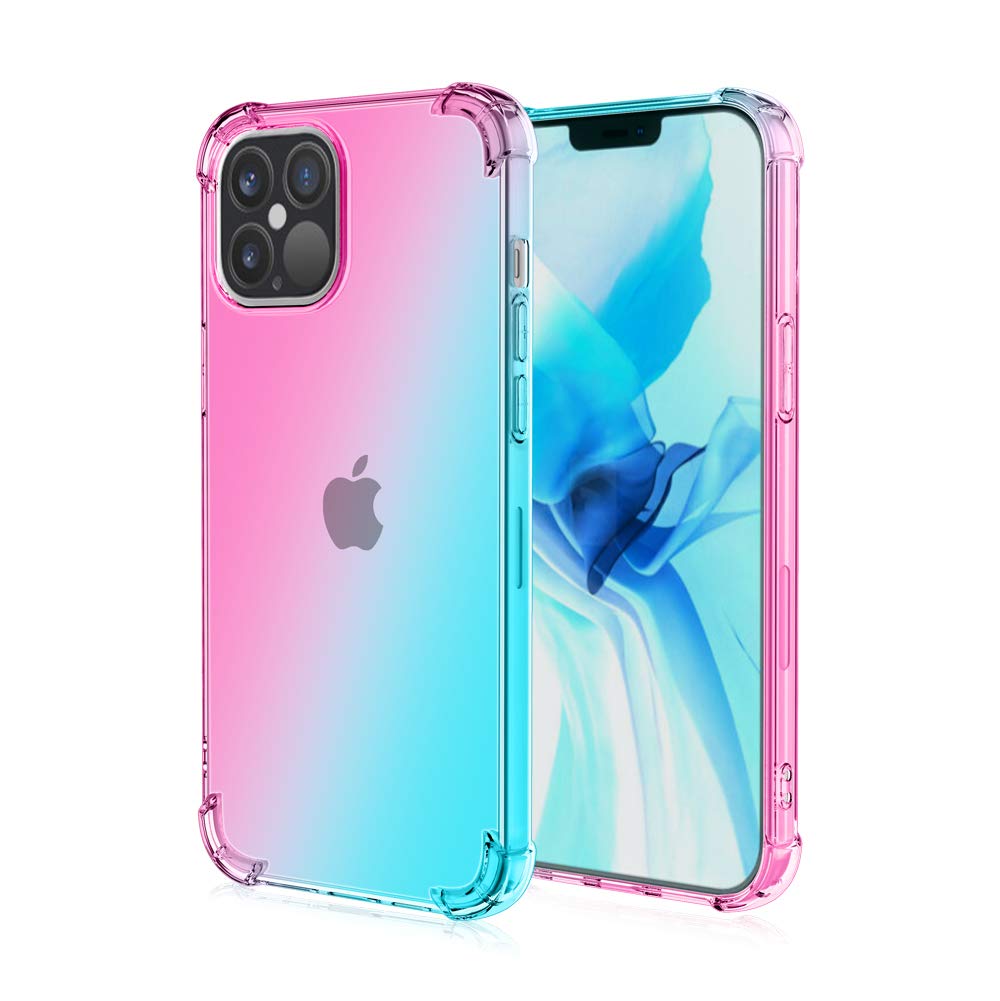 Cose Jack iPhone 12 Case/12 Pro Case, Anti-Scratches Slim Flexible TPU Gel Premium Soft Bumper Rubber Protective Case.for iPhone 12/12 Pro 6.1". (Pink/Teal)