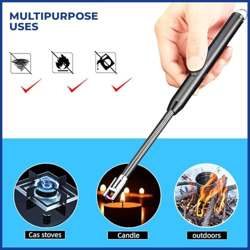Image of Partish Rechargeable Electric Gas Lighter for Candles and Stove | Plasma Flameless Windproof USB 360 Flexible Neck Arc for Diwali Fireworks (Multi)