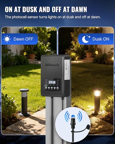 Image of 500W Low Voltage Landscape Transformer, Weatherproof Outdoor Low Voltage Transformer, 120V AC to 12 /14V AC, Landscape Lighting Transformer with Timer and Photocell Sensor, ETL Listed D14LT06
