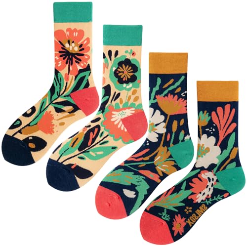 2 Pairs Cartoon Animal Crew Socks Fun Cotton Mid Calf Socks for Women