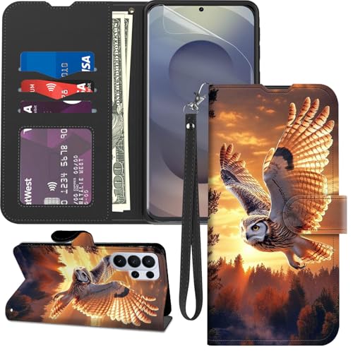 for Samsung Galaxy S26 Ultra Case Wallet with Screen Protector, Stand PU Leather Flip Folio Cover with Card Holder, Full-Body Protection Phone Case for Samsung S26 Ultra 6.9'', Owl