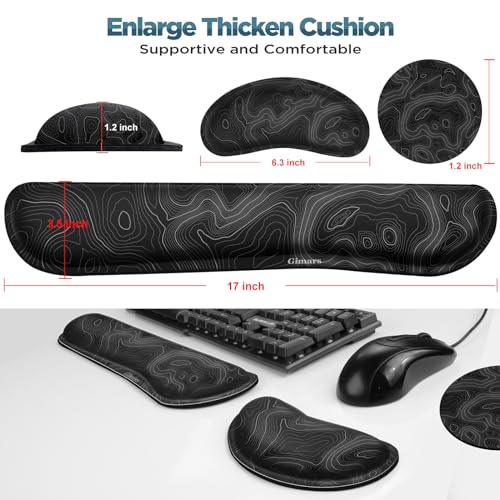 Image of Gimars Enlarge Silky and Superfine Fabric Gel Memory Foam Keyboard Wrist Rest Set, Ergonomic Keyboard Mouse Wrist Support for Typing Pain Relief, Comfort for Office, Gaming, Computer-Map Pattern