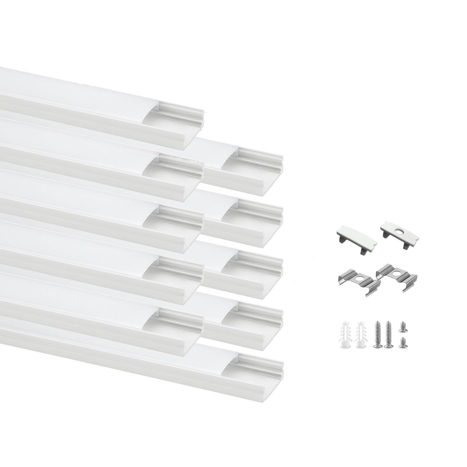 Besseto 10Pack 6.6Ft/2M White LED Aluminum Channel,LED Strip Light Diffuser Aluminum Channel Profile Housing Extrusion for Under Cabinet Counter and Stairs (White-10Pack 6.6ft)