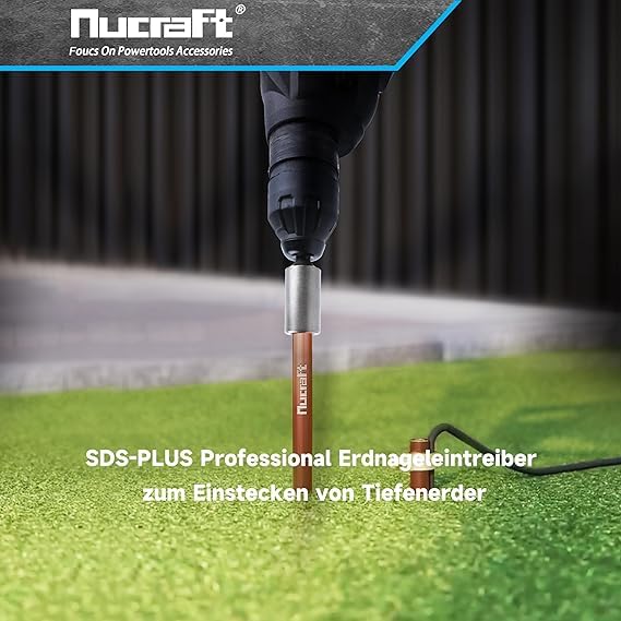 Nucraft SDS PLUS Indriver de clavo de tierra profesional para insertar tierra profunda, 100 x 28 mm, diámetro interior 20,5 mm