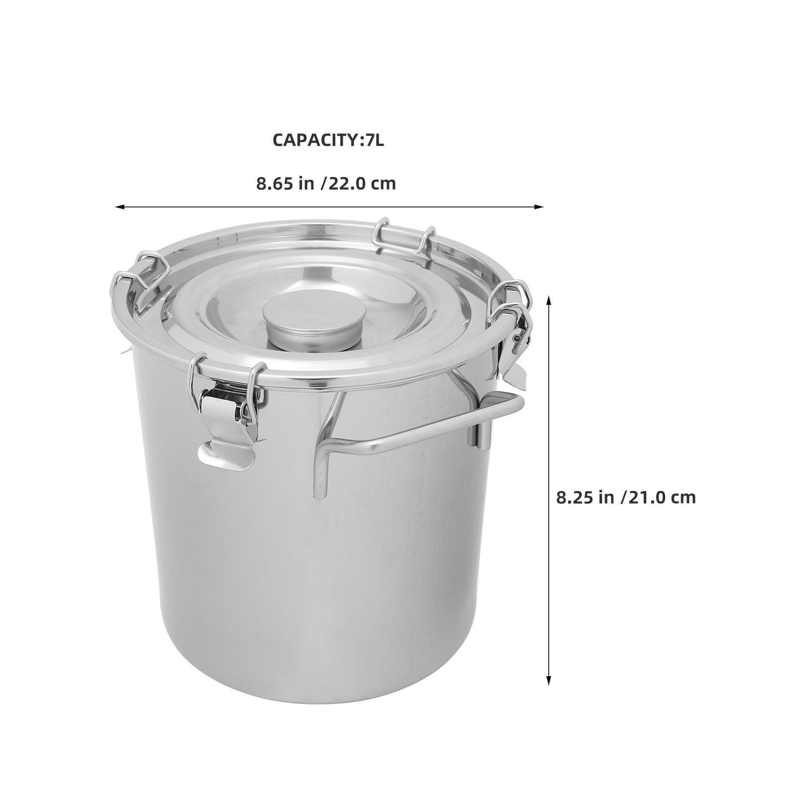 Zerodeko Seau en Acier Inoxydable 7 L Hermétique avec Couvercle à Loquet pour Stockage D'huile et Farine, Récipient Étanche pour Usage Domestique et Industriel