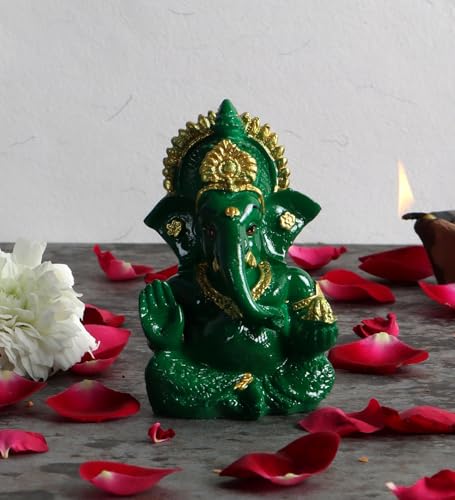 Image of Shri Ganesha Idol for Car Dashboard | Lord Statue for Home, Office & Pooja Room Decor | Spiritual Gift for Housewarming, Festive & Religious Occasions (Green)