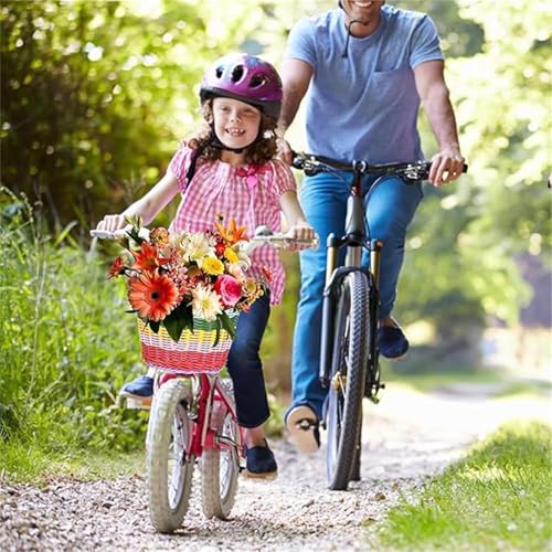 Ailovone Fahrradkorb für Kinder Fahrradkorb Geflochten Kinder Vorne Kinderfahrradkorb Vorne Geflochten aus Kunststoff mit Lederriemen Abnehmbar Korb Fahrrad Zubehör für Junge und Mädchen (Bunt)