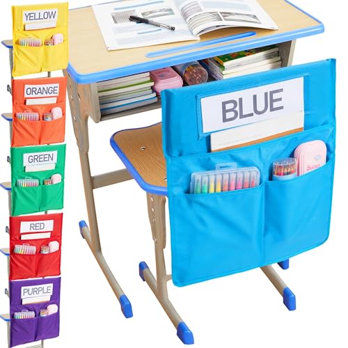 Armazenamento de bolsos traseiros de cadeira, bolsa de armazenamento de grande capacidade, bolsos de assento, cadeiras de sala de aula, com 3 bolsos e 1 etiqueta de nome de aluno, para escola de sala