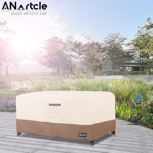 Image of ANartcle Patio Coffee Table Cover, 600D Waterproof Heavy Duty Rectangular Outdoor Table Cover,Patio Furniture Covers,48 x 28 x 16 inch,Beige&brown.