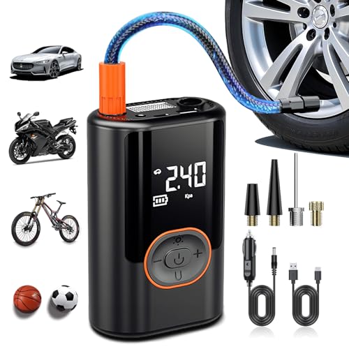 Image of Tire Inflator Portable Air Compressor, 160 PSI Electric Air Pump with Digital Display, LED Lights and 4000mAh Rechargeable Battery for Cars, Bikes, Motorcycles, Balls, Ideal for Men Husband & Fathers