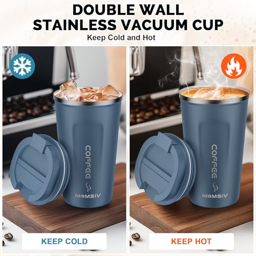Image of MOMSIV 17oz Travel Mug, Insulated Coffee Cup with Leakproof Lid, Vacuum Stainless Steel Double Walled Reusable Tumbler for Hot and Cold Water Coffee and Tea In Travel and Car