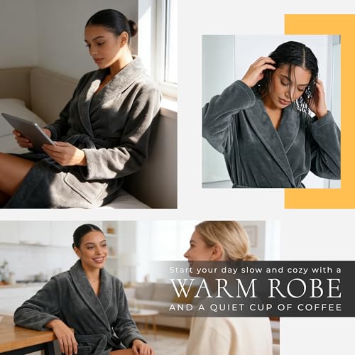 Image of HEARTNICE Womens Fleece Robes, Soft Plush Long Bathrobe, Thick Kimono Robes for Womens, Warm House Coat