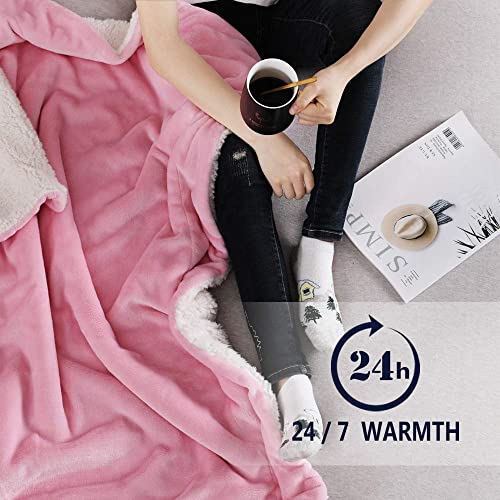 Nanpiper Fleece Blanket Reversible Sherpa Flannel Throw Blanket Super Soft Fuzzy Plush Microfiber For Bed/Couch (60"X80",Pink) #TOP1