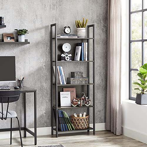 Vasagle 5-Tier Bookshelf, Storage Rack Shelf, Bookcase With Steel Frame, For Living Room, Entryway, Hallway, Office, Charcoal Gray + Black #TOP1
