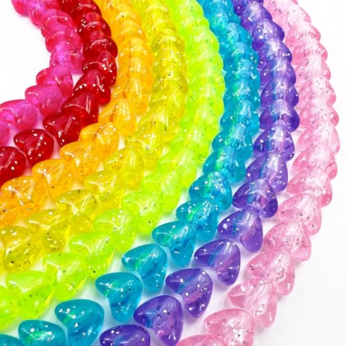 MIIIM 500 Pcs Glitter Heart Pony Beads Shapes for Friendship Bracelet Large Hole Kandi Beads for Hair Braids Jewelry Making (Multi-Glitter)