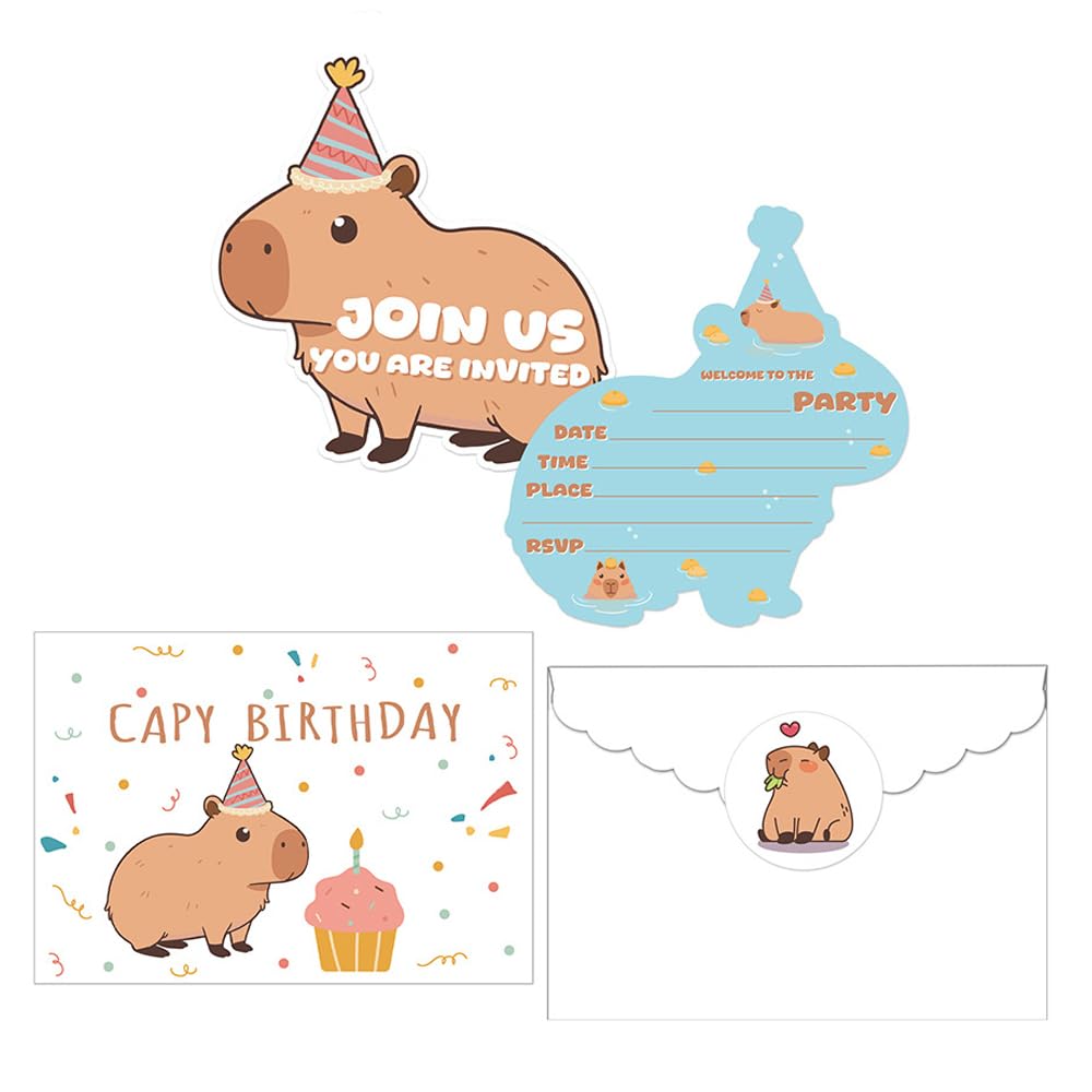 12 Set Cute Capybara Party Invitations Set