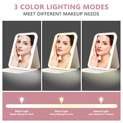 Kulvgda Travel Makeup Vanity Mirror, Makeup Beauty Mirror With 3 Colors Lighting, Dimming Touch Sensor, 10X Magnifying Mirror, Portable Tabletop Cosmetic Mirror For Women(Pink) #TOP2