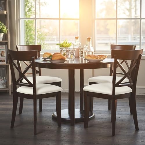 Image of SearchI Waterproof PU Leather Seat Covers for Dining Chairs, 2 Pack Stretch Dining Room Chair Seat Covers, Kitchen Chair Seat Covers Protectors (Cream)