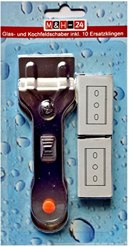 M&H-24 Grattoir pour plaque vitrocéramique, racloir à verre, grattoir de nettoyage + 10 lames de rechange