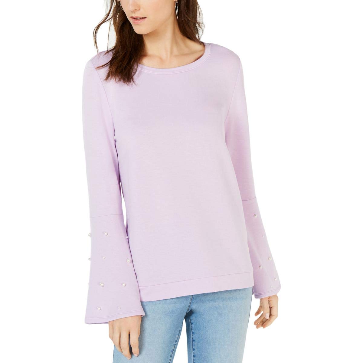 I-N-C Womens Pearl Beaded Sweatshirt