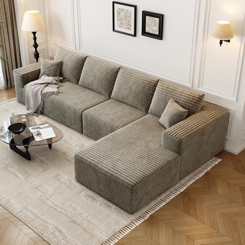 Image of 135.4 inch Cloud Modular Sectional Sofa Couch with L-Shape Chaise,Modern Minimalist Upholstered Couches for Living Room Bedroom,Deep Seat Corner Couch,No Assembly Required (Camel,Right Facing Chaise)