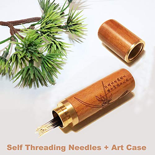 Self Threading Needles, Needle Threader With Needle Case Carving Pattern Golden 12 Pack #TOP6