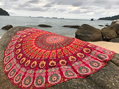 Raajsee Mandala Round Beach Tapestry Hippie Mandala/Boho Decor Beach Blanket/Indian Cotton Throw Bohemian Round Table Cloth Mandala/Yoga Mat Meditation Picnic Rugs thumb #1