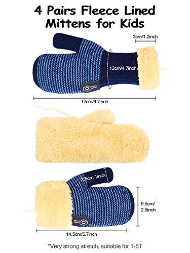 SATINIOR 4 Pair Toddler Mittens with String Kids Fleece Lined Knit Gloves for Baby Boys Girls Winter Thick Thermal Gloves3