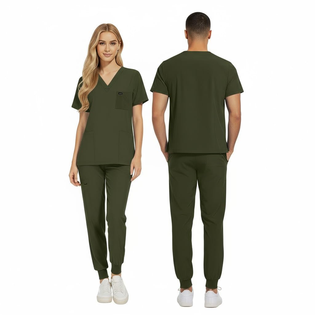 Medical Scrub Set Scollo A V Manica Corta Top con 3 Tasche Elastico Polsino Pantaloni Traspirante Dell'Assistenza Sanitaria Uniforme CK13