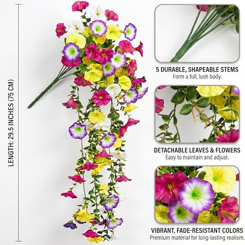 Image of Dekorly 75CM Lifelike Artificial Eucalyptus Vine with Morning Glory Flowers (Pack of 2) | Premium Hanging Floral Creeper for Balcony, Wall & Home Decor(2, Morning Glory Flower Vines)