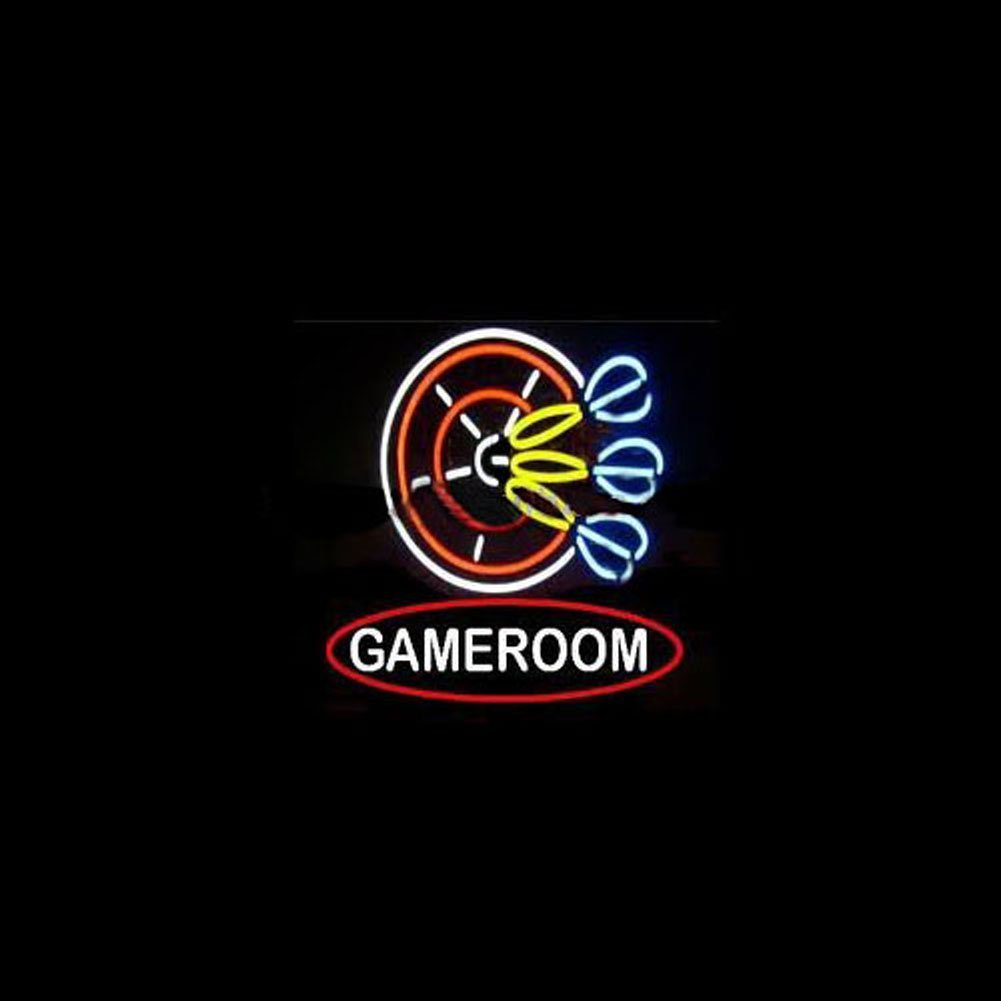 Cartel de luz de neón de cristal real de GAMEROOM para el hogar, la cerveza, el pub, la sala de juegos, la sala de juegos, ventanas, el garaje, la pared de la tienda (17 pulgadas × 14 pulgadas)