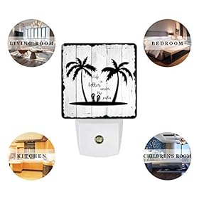 Summer Palm Tree Plug-in Night Light Lamp with Sensor,White Wooden Board Wall LED Nightlights Auto Dusk to Dawn Sensor…