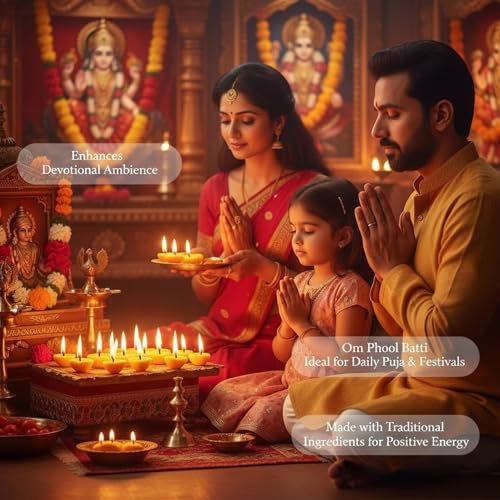 Image of Om Phool Batti Readymade Pure Cow Ghee Diya Cotton Wicks for Pooja -100 Pcs
