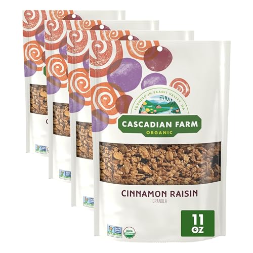 Image of Cascadian Farm Organic Granola,Cinnamon Raisin Cereal,Resealable Pouch,11 oz,(Pack of 4)